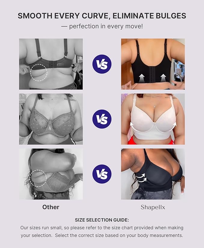 Back Smoothing Seamless Push-Up Bra for Women - Full Coverage Longline T-Shirt Bra, Wide Adjustable Straps, 4x7 Hook-and-Eye, Side Boning, 3D Molded Cups - Sizes 34-48 B-DD - Black/Brown/Beige - Image 7