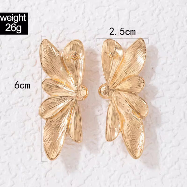 Gold-Plated Butterfly Statement Stud Earrings for Women Earrings with Pearl Inlay - Image 2