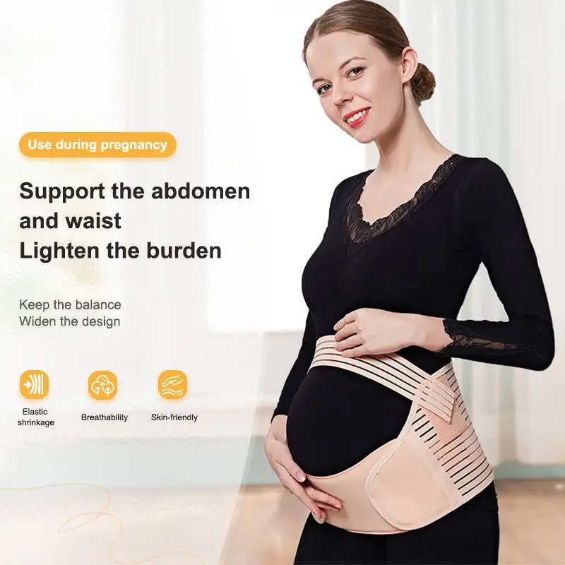 Pregnancy Support Belt Set – 3-in-1 Maternity Belly Band for Pelvic Back Pain Relief, Adjustable & Breathable – Soft Belly Pads, Flexible Straps – Black & Nude, M-2XL - Image 4