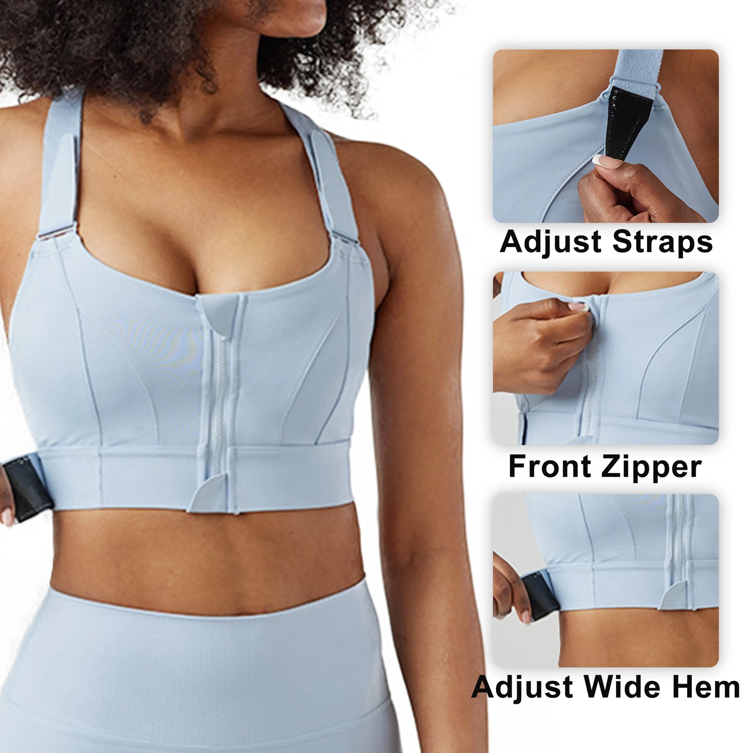 Cross-back Sports Bra for Women Front Zip, Adjustable Straps & Waistband, No Underwire, Padded, Cross-Back Full Support – S to 4XL - Image 7