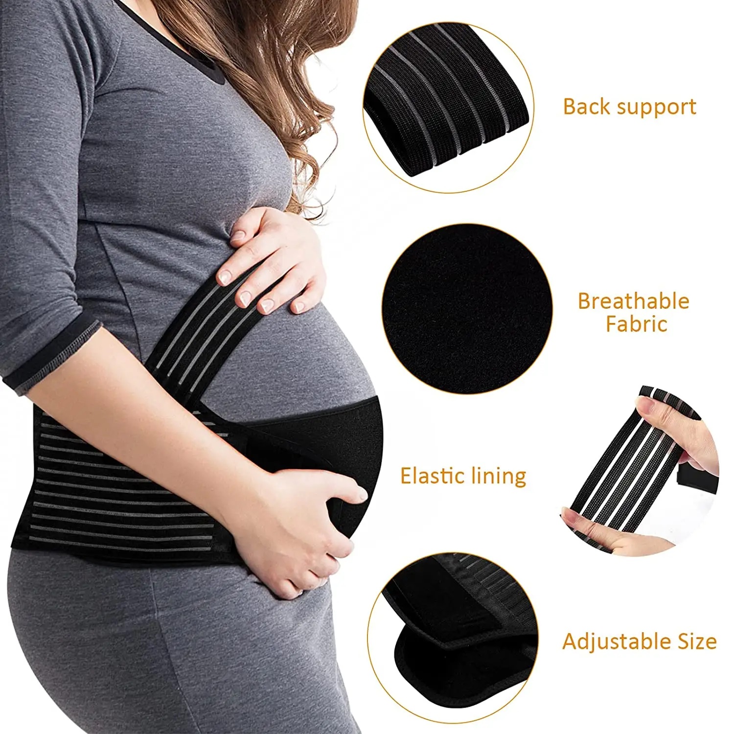 Pregnancy Support Belt Set – 3-in-1 Maternity Belly Band for Pelvic Back Pain Relief, Adjustable & Breathable – Soft Belly Pads, Flexible Straps – Black & Nude, M-2XL - Image 3