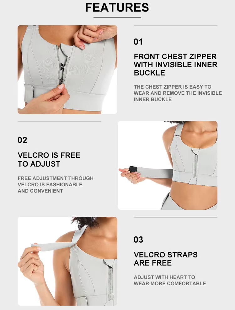 Cross-back Sports Bra for Women Front Zip, Adjustable Straps & Waistband, No Underwire, Padded, Cross-Back Full Support – S to 4XL - Image 2