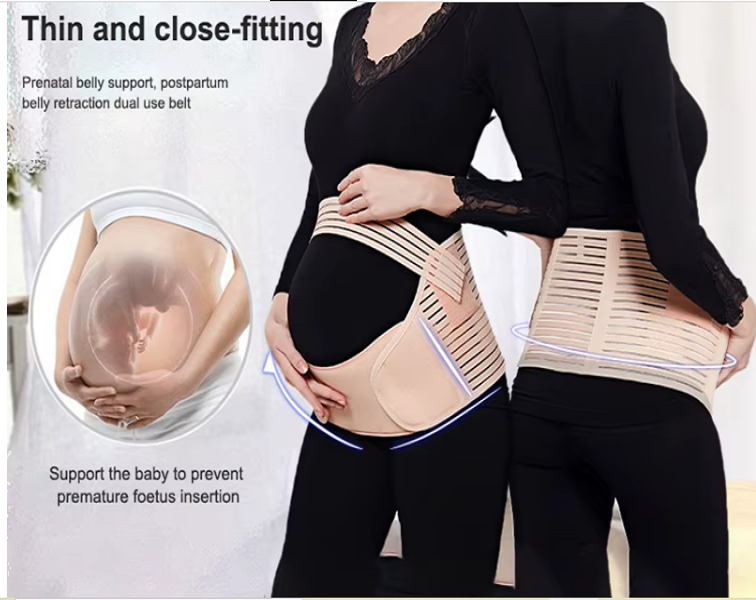 Pregnancy Support Belt Set – 3-in-1 Maternity Belly Band for Pelvic Back Pain Relief, Adjustable & Breathable – Soft Belly Pads, Flexible Straps – Black & Nude, M-2XL - Image 8